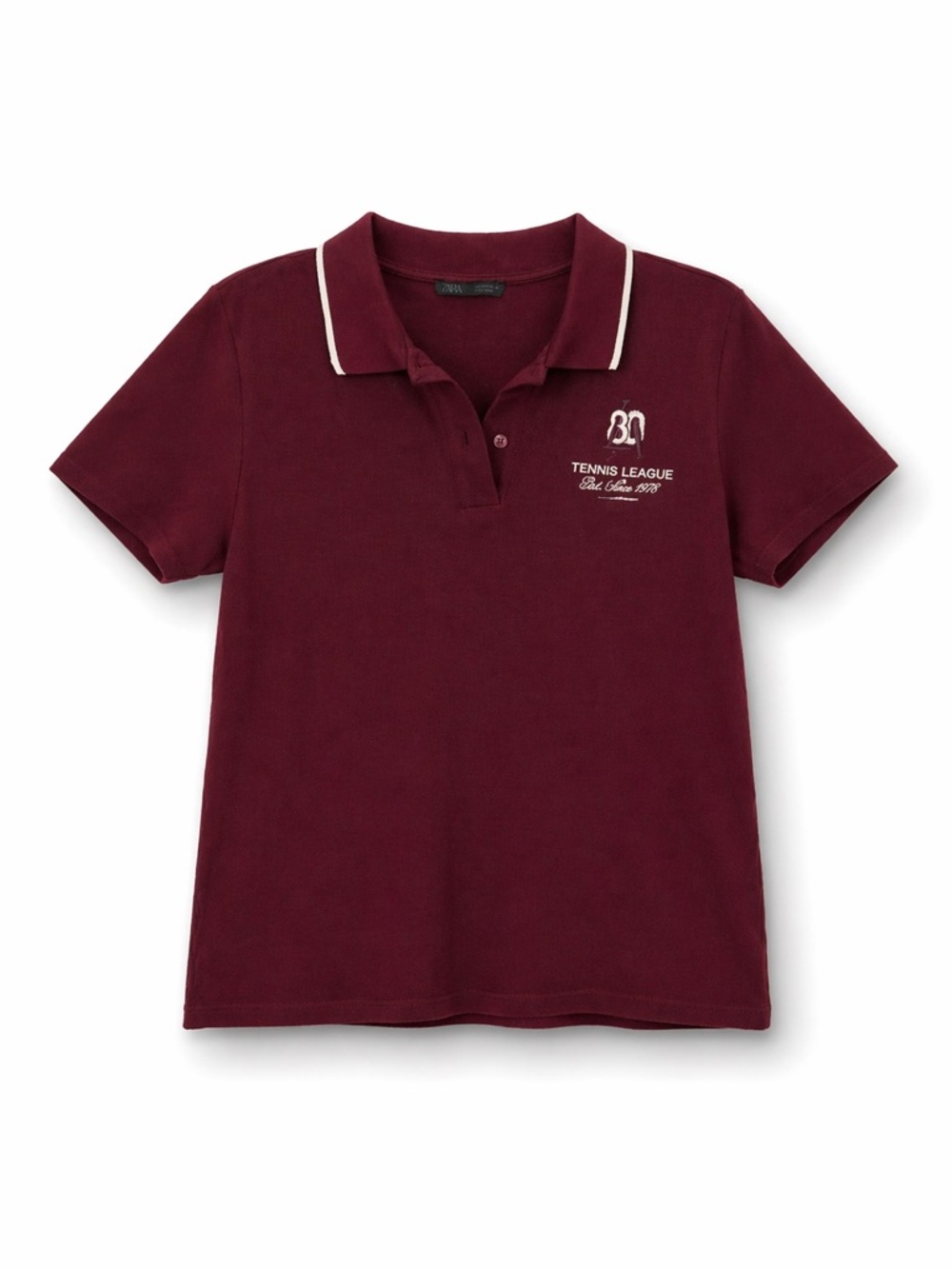 Zara Maroon Short-Sleeve Polo with Cream Trim